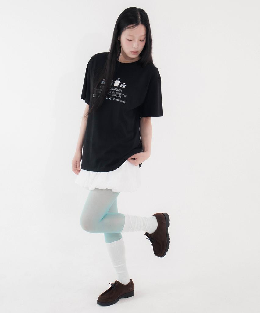 CHICKS Pompompurin Steady Oversized Short Sleeve T-Shirt Black