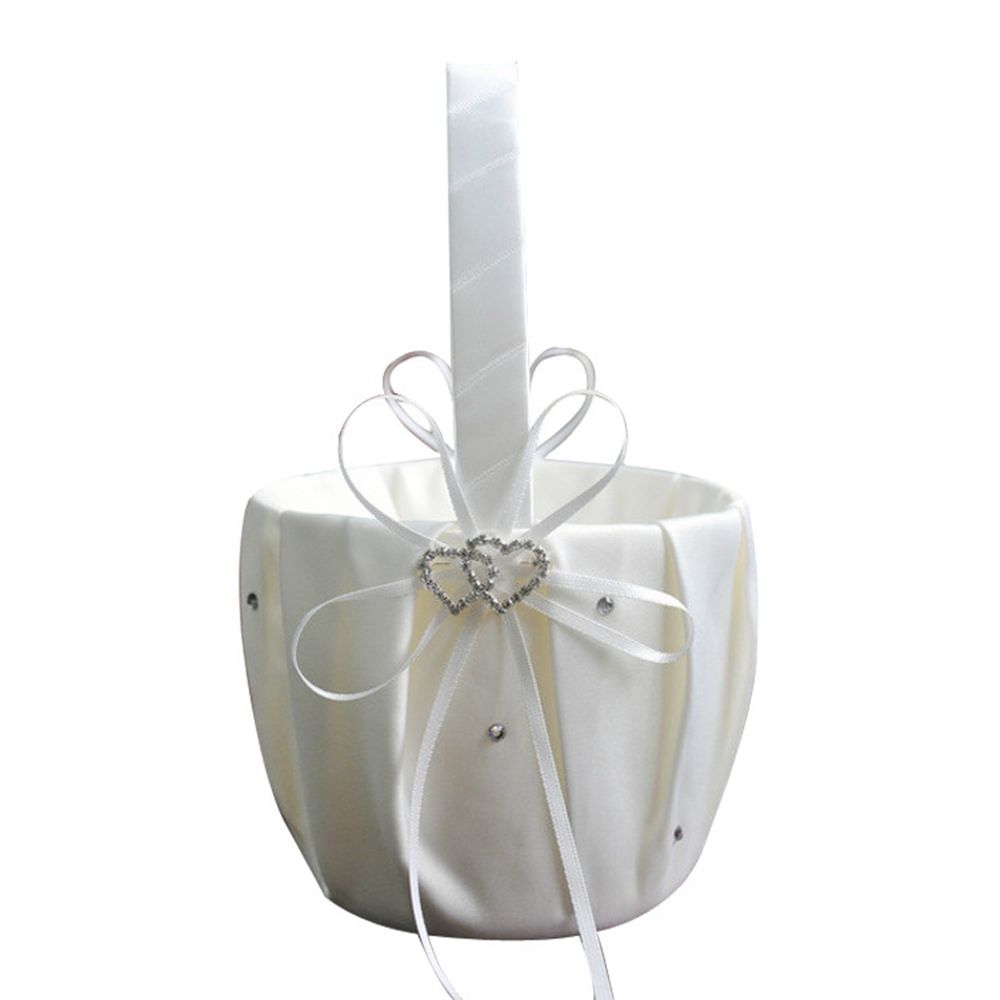 Double Bow Flower Girl Bridal Gift Flower Basket Party Decor Wedding Supplies Ring Pillow Basket