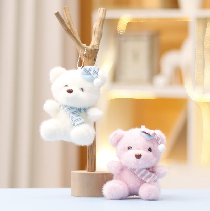 Christmas Bear Plush Stuffed Animal With Santa Hat Keychain For Kids Room