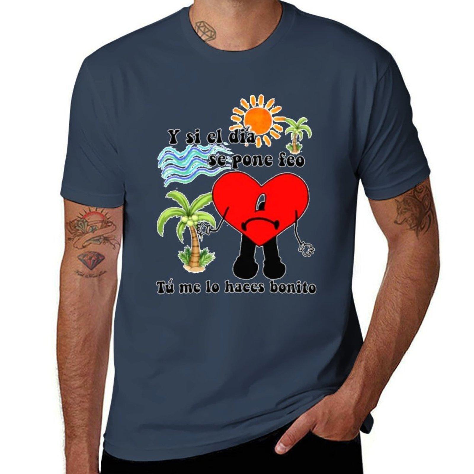 Bad Bunny Sad Heart Tshirt Work Wear Simple Tee Shirt S