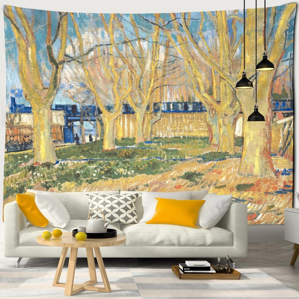 Fruit Tree Orchard Oil Painting Tapestry Wall Hanging Van Gogh Art Painting Bohemian Aesthetic Room Decor