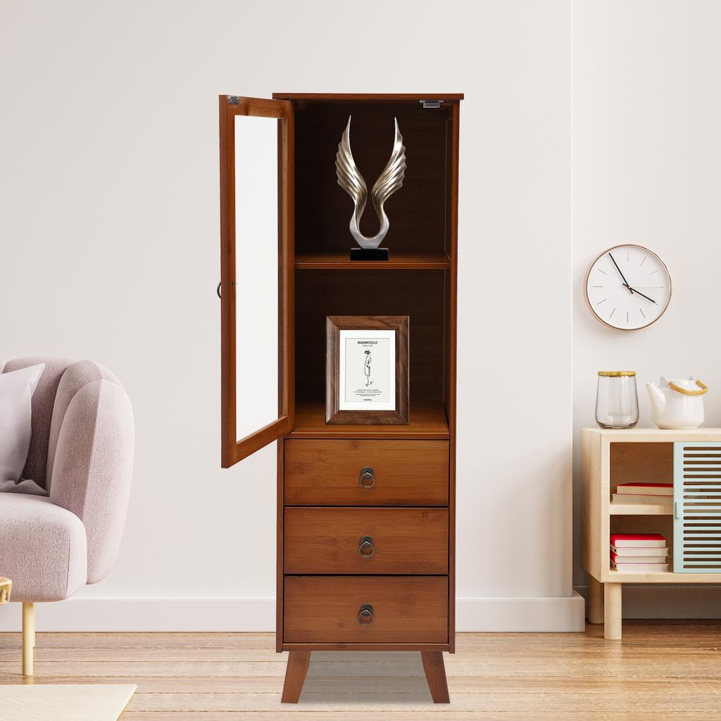 Tall Wooden Sideboard Storage Buffet Cabinet w/ Door & 3 Drawers, for Dining Room Kitchen Hallway Entryway, 32W x 29D x 110H cm