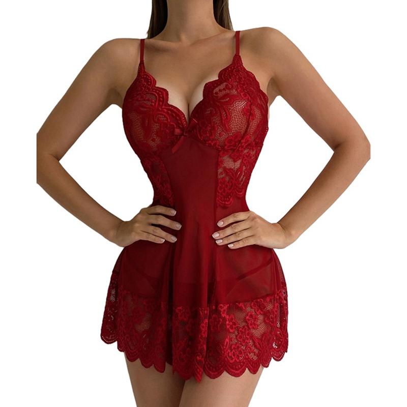 Women Lace Mesh Nightgown Erotic Dress