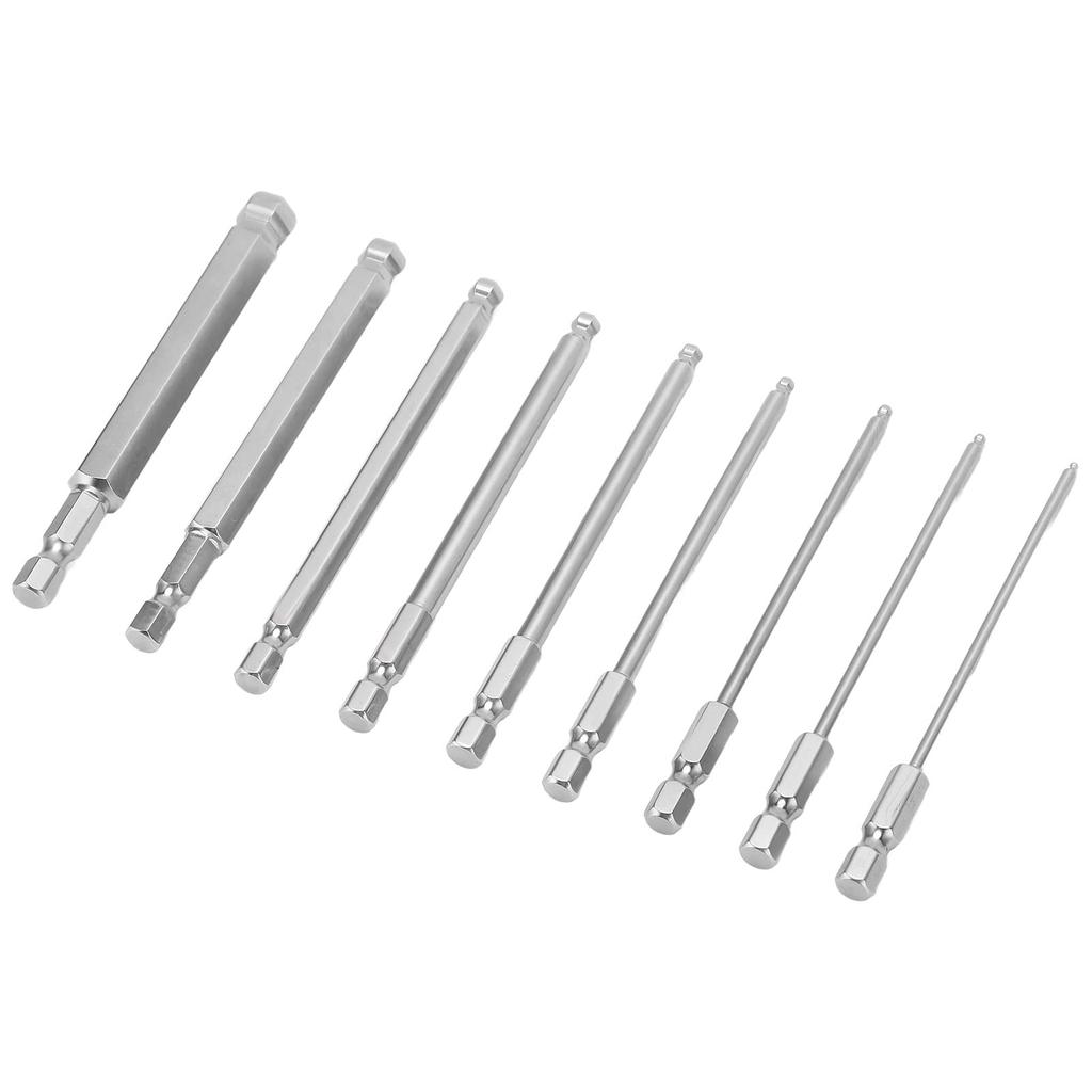 Walfront 9-Piece Hex Driver Bit Set, Rust-Resistant Steel, Magnetic Ball Head Hex Bits, 1/4-Inch Hex Shank, for Electric Screwdrivers