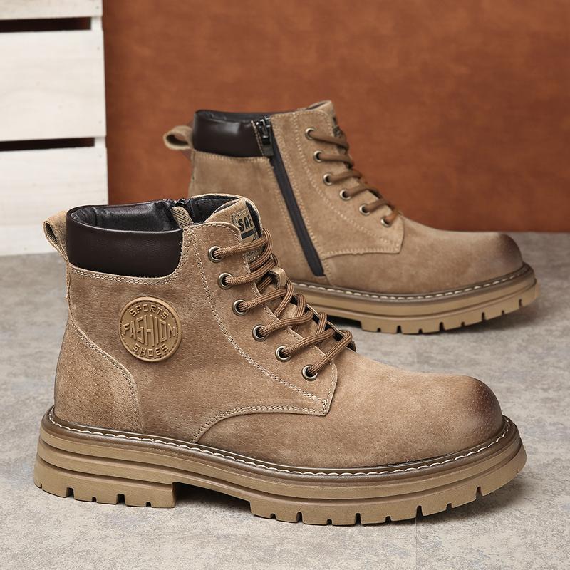 Fashion Men's Retro Suede Work Boots Thick-soled Anti-slip Outdoor Casual Shoe Comfortable and Durable Short Boots for Autumn and Winter