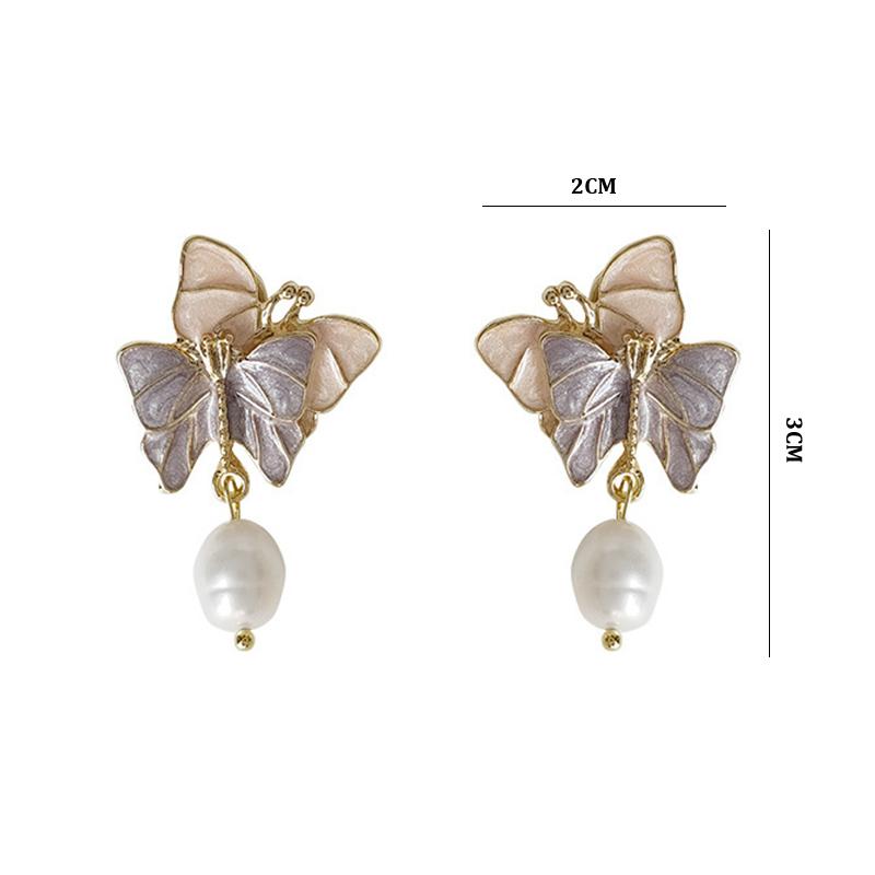1Pair Purple Dream Butterfly Pearl Stud Earrings Korean Exquisite Gentle Sweet Earring For Women Girl Party Wedding Jewelry Gift
