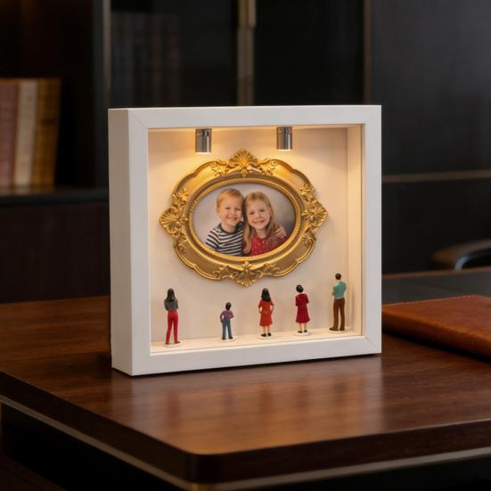 DIY Mini Museum Silhouette Box with LED Light Mini Museum Frame Kit with 5 Figurines And 1 Frame Personalized Photo Display Case for Wedding Birthday