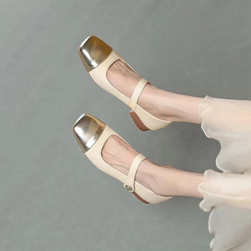 Shallow Soft Leather Single Shoes New Fashion Temperament Square Head Leather Shoes Versatile Mary Jane Women's Shoes