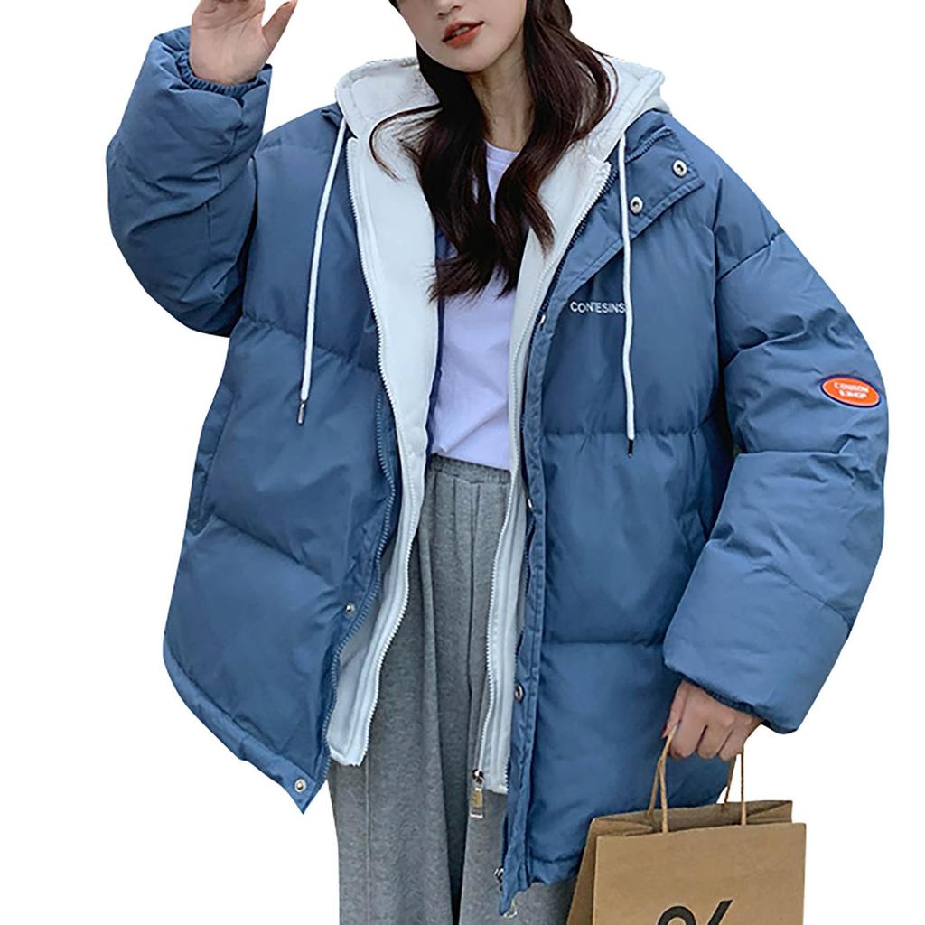 Cotton Jacket Down Cotton Short Hooded Women's Fake Two-Piece Cotton Jacket Winter New Loose Top
