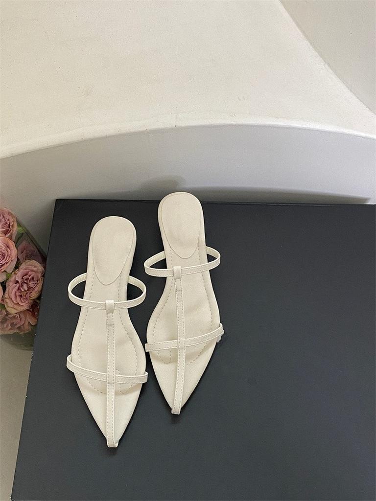 2025 new pointed head with low heel fashion Roman bag head sandals one foot cool slippers women's summer wear