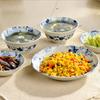 Mino Ware Hand-Painted Blue and White Ceramic Bowl - Japanese Embossed Tableware for Sushi and Soup.