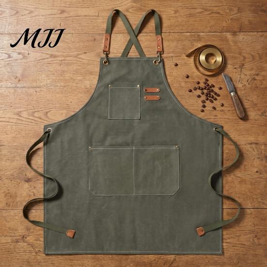 Catering And Chef Apron Canvas Work with Multi-Pocket, Waterproof Oil-Proof Cross-Back Apron, Protective for Cleaning Adjustable Straps Kitchen
