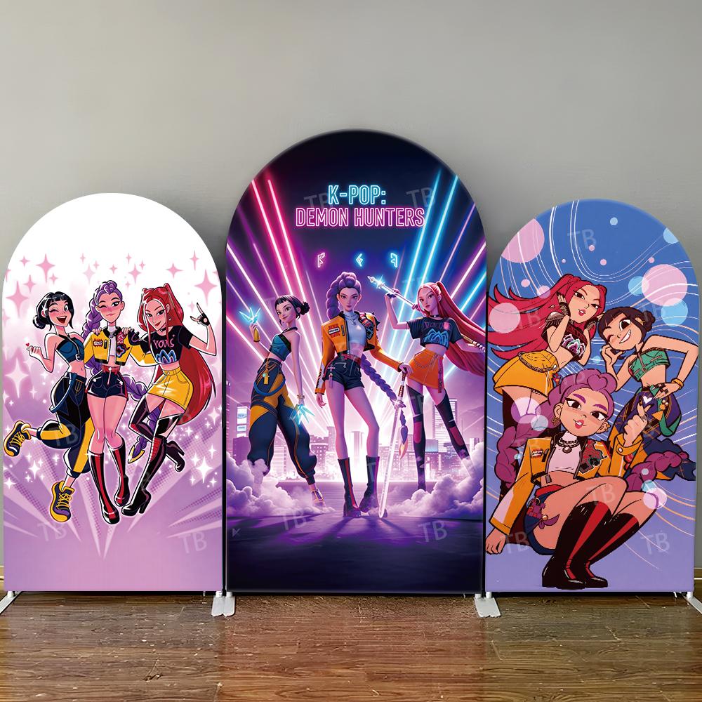 K-POP Demon Hunter Arch Backdrop Cover Girls Birthday Party Decoration Baby Shower Cool Stage Kids Photography Background Wall