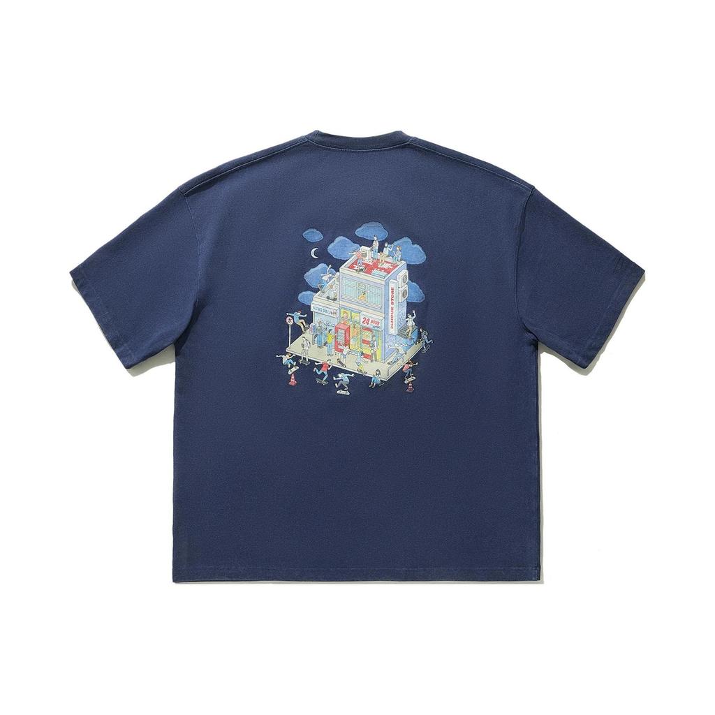 Li-Ning X Phil Hackett Joint Edition Printed Letter Crew Neck Short Sleeve T-Shirt Unisex Tops Navy-Blue AHSU199-4