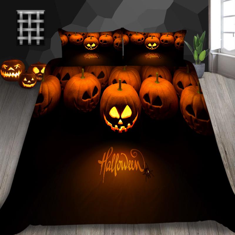 Halloweenská domácí sada povlečení s dýňovým vzorem lampy povlak na přikrývku a povlak na polštář 2/3 plné velikosti pratelné pohodlné povlečení