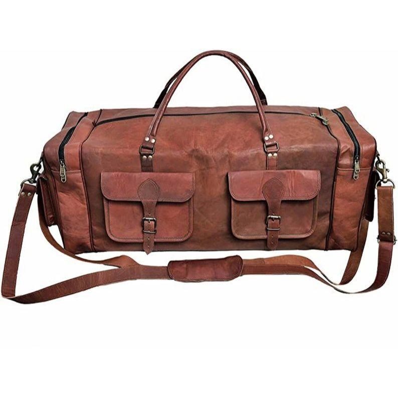 

Brown Leather Duffle Bag Leather Duffel Bag 32 inch Large Travel Bag Gym Sports Overnight Weekender Bag brown 32 x 12 x 11 in