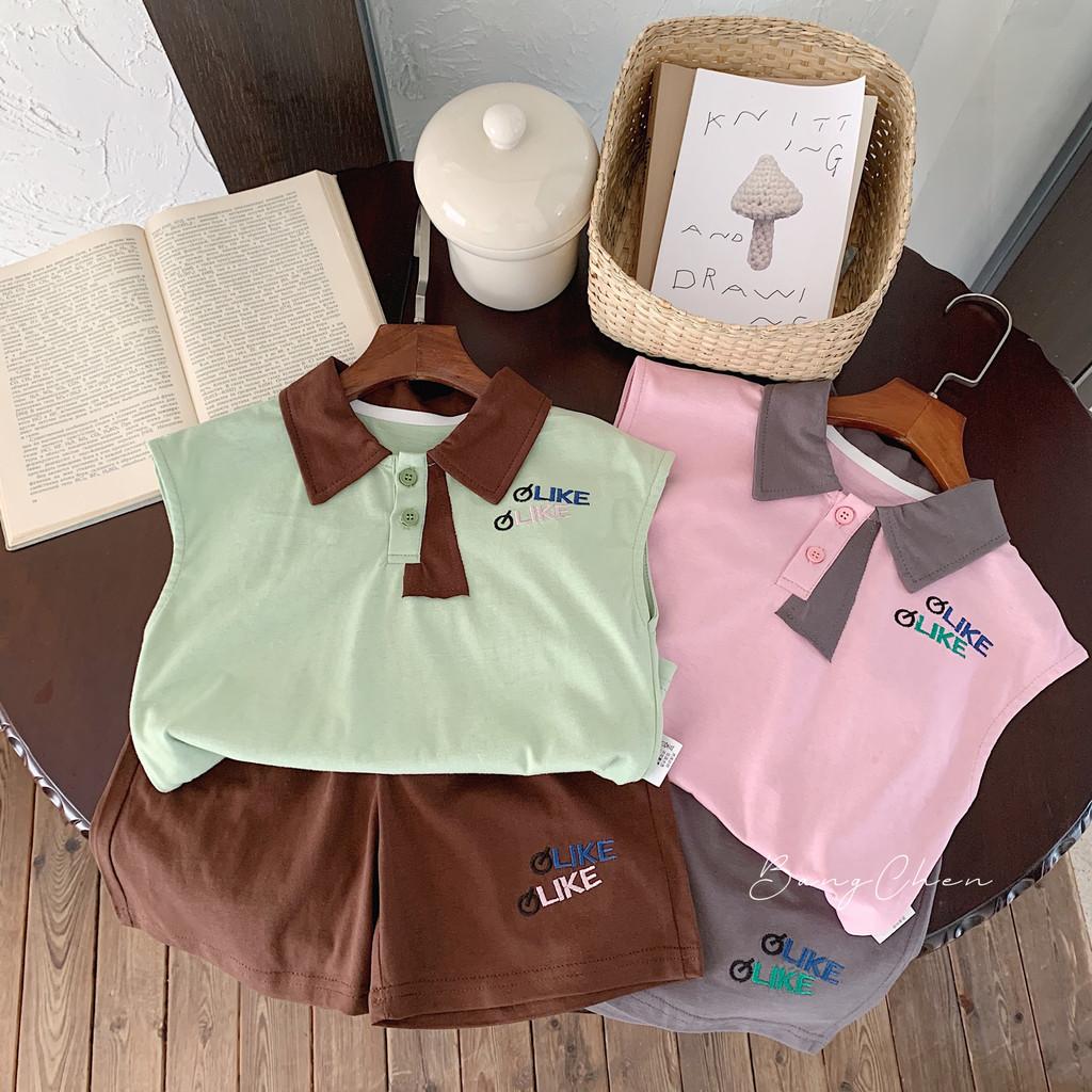 Adorable Children's Summer Outfit Set With Embroidered Sleeveless Polo Shirt And Shorts