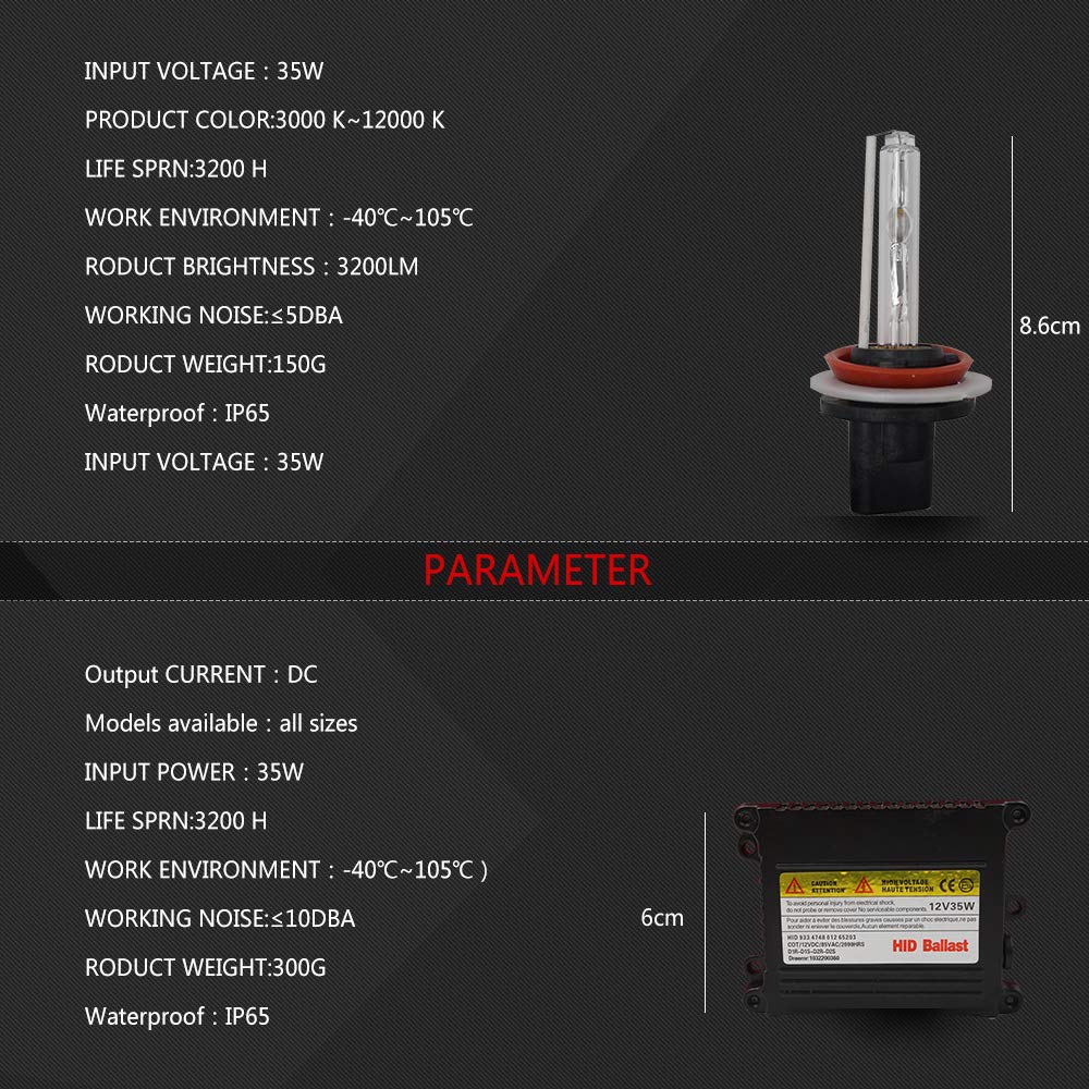 35W HID Xenon Kit H8/H9/H11 Xenon Verstecktes Vorschaltgerät 6000K HID Xenon Lampe Scheinwerferlampe Xenon Kit