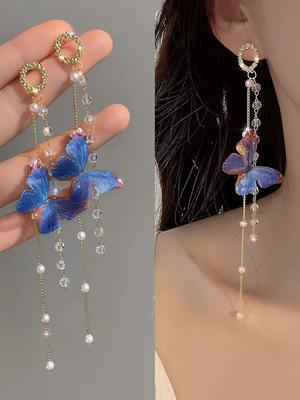 Long Butterfly Fringe Earrings With A Stylish, Versatile Design