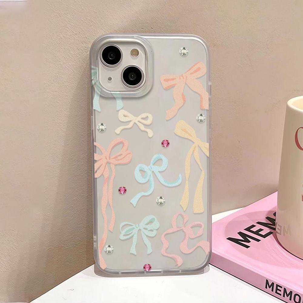 Color diamond bow is suitable for iPhone17promax Apple 17 matte large hole mobile phone case 16pro/15 anti-drop.