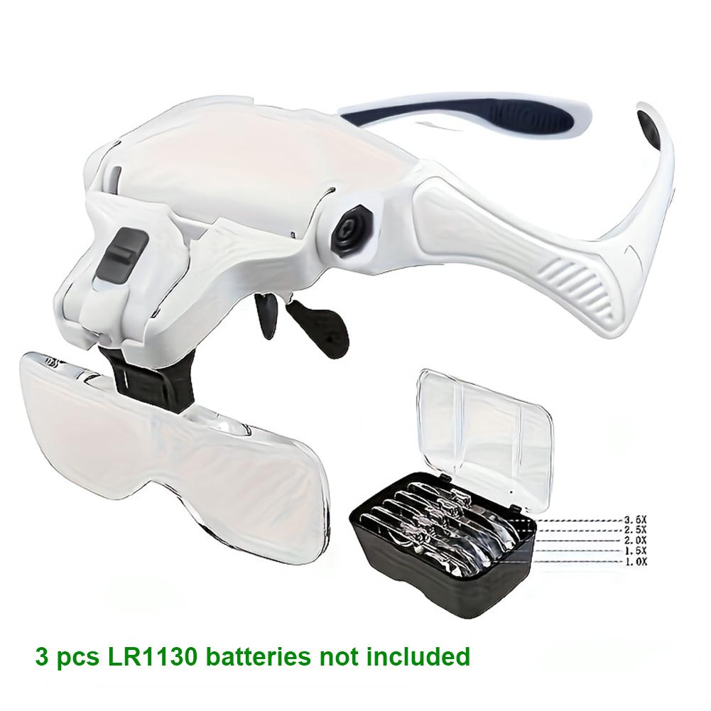 LED Head Magnifier 5 Interchangeable Lenses 1.0X To 3.5X Lighted Magnifying Glasses Battery Powered Head Mount Magnifying Glass