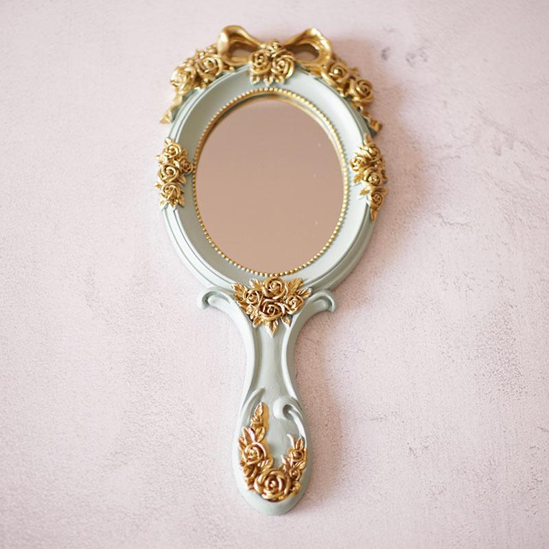 European Retro Handheld Makeup Mirror, Portable Single-sided Handle Mirror, Beauty Shop Makeup Mirror, Home Decor Gift Mirrors