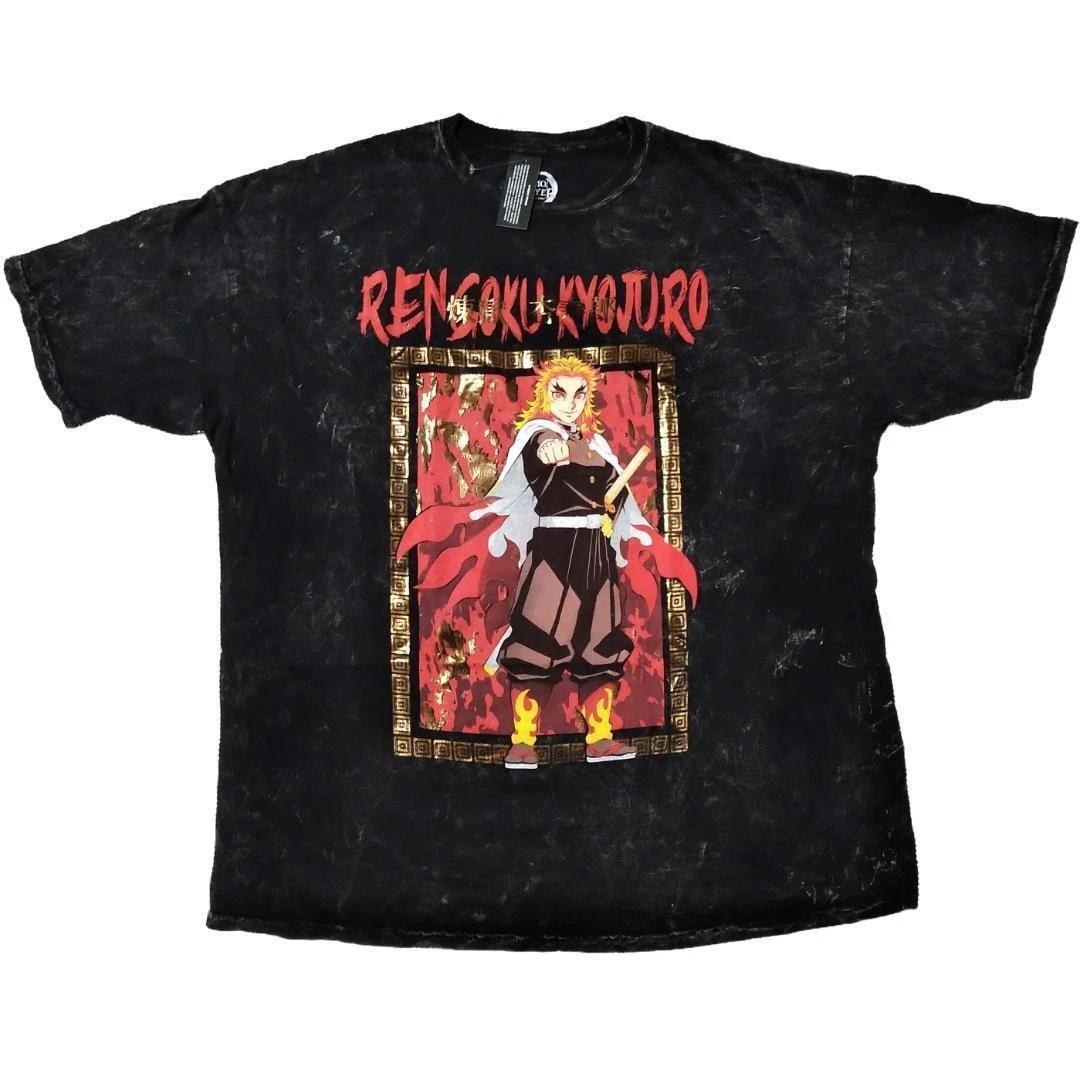 Demon Slayer Rengoku Washed T-Shirt Black XL Anime Japan 4XL