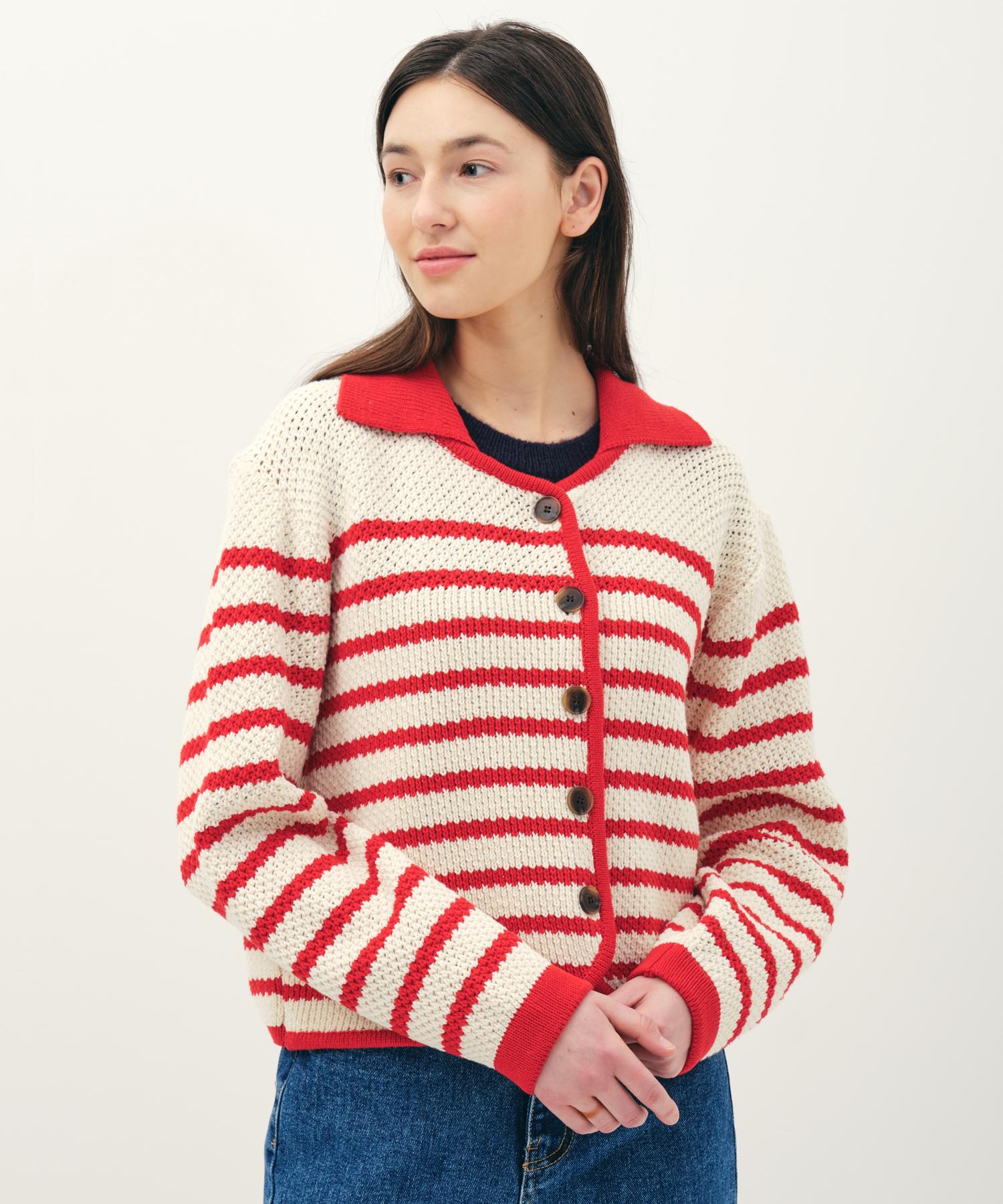 Jun By Jun K Striped Knit Jacket_Red F