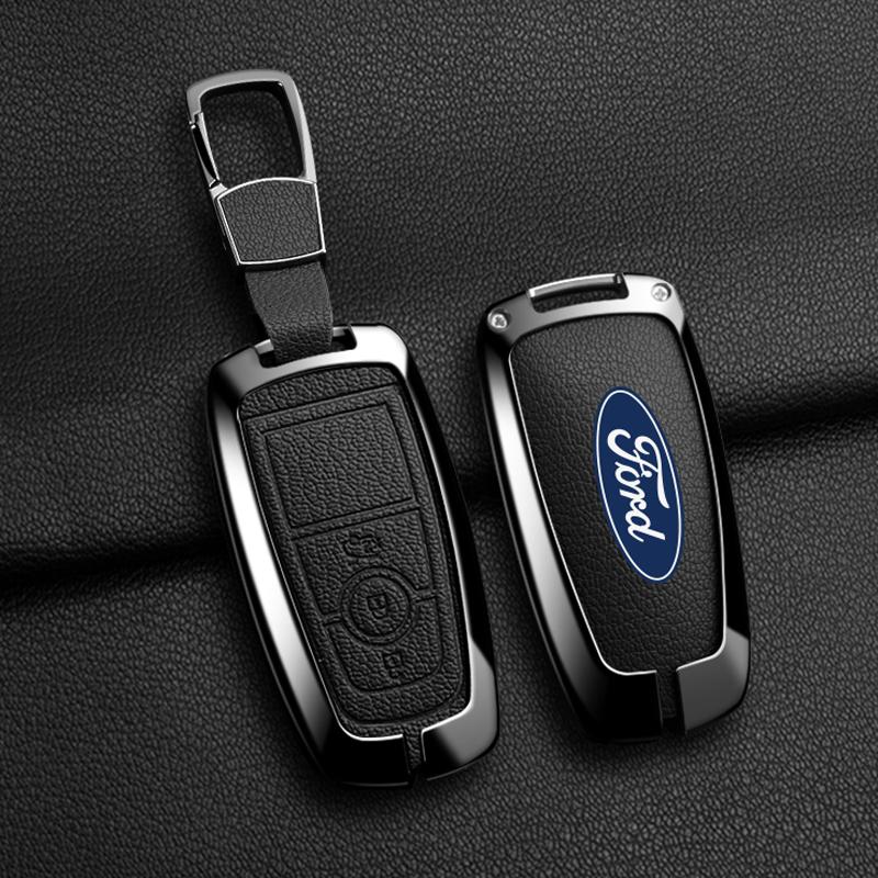 Metal Leather Car Smart Key Case Protect Shell For Ford Explorer Edge Escape Bronco F-150 Mustang Focus MK4 Kuga Taurus Sticker RM9