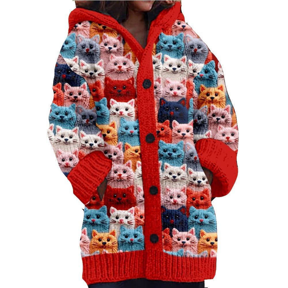 S-5XL for 2025 New 3D Printed Autumn and Winter Jacket Thickened Hooded Cardigan Sweater