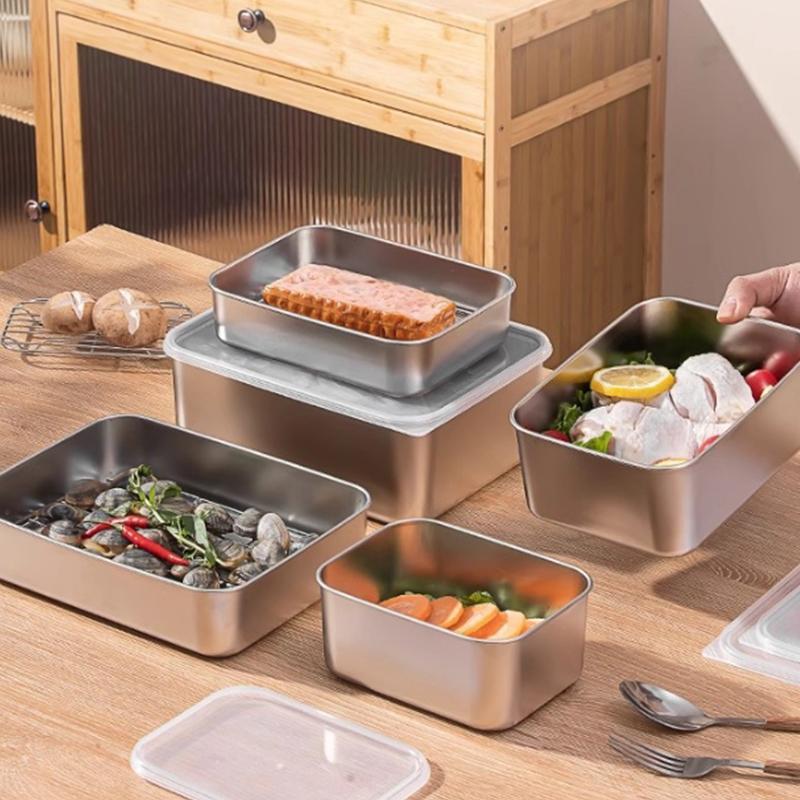 Stainless Steel Fresh-Keeping Box Equipped Vegetable Small Ingredient Box Sealed Lid Refrigerator Food Fresh-Keeping Fruit Box