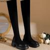 Women's Stretch Thigh High Boots Black Platform Over-the-Knee Modern Long Boots Fashion Slip on Short Plush Winter Botas Mujer