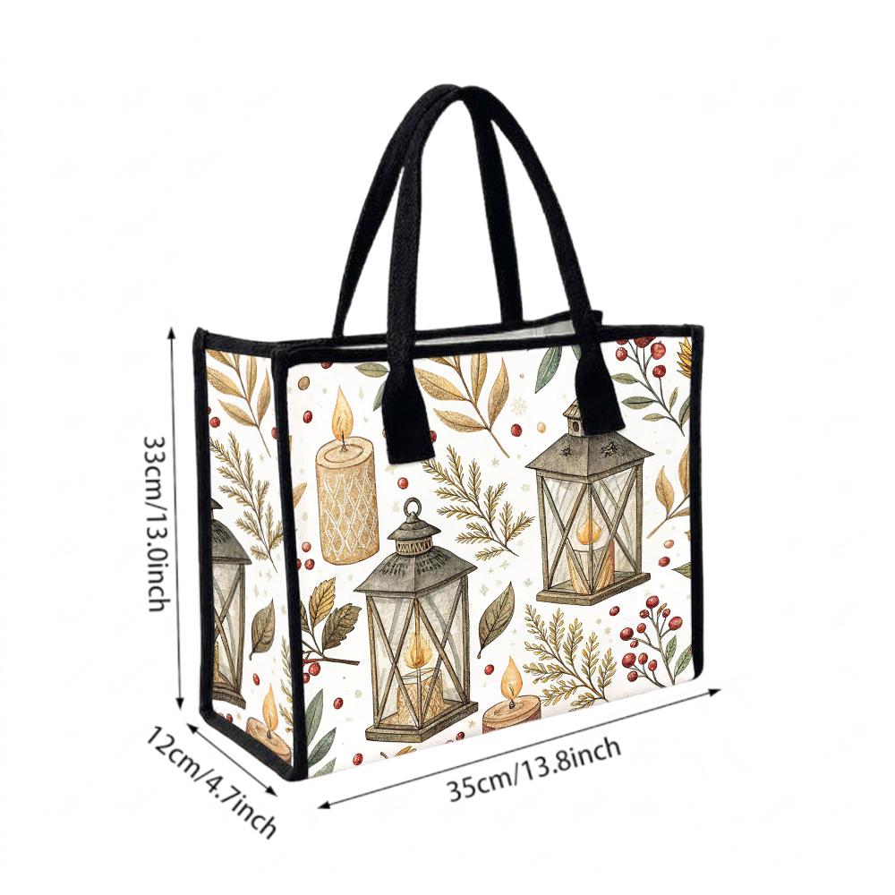 Vintage Winter Printed Canvas Tote Bag Casual Large Capacity Daily Carry Handbag
