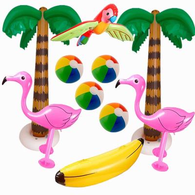YOVEKAT 10-teiliges hawaiianisches Partyzubehör-Set mit aufblasbarem Flamingo, Palme und Strandball-Set für hawaiianischen tropischen Sommer Pool, Kühler und
