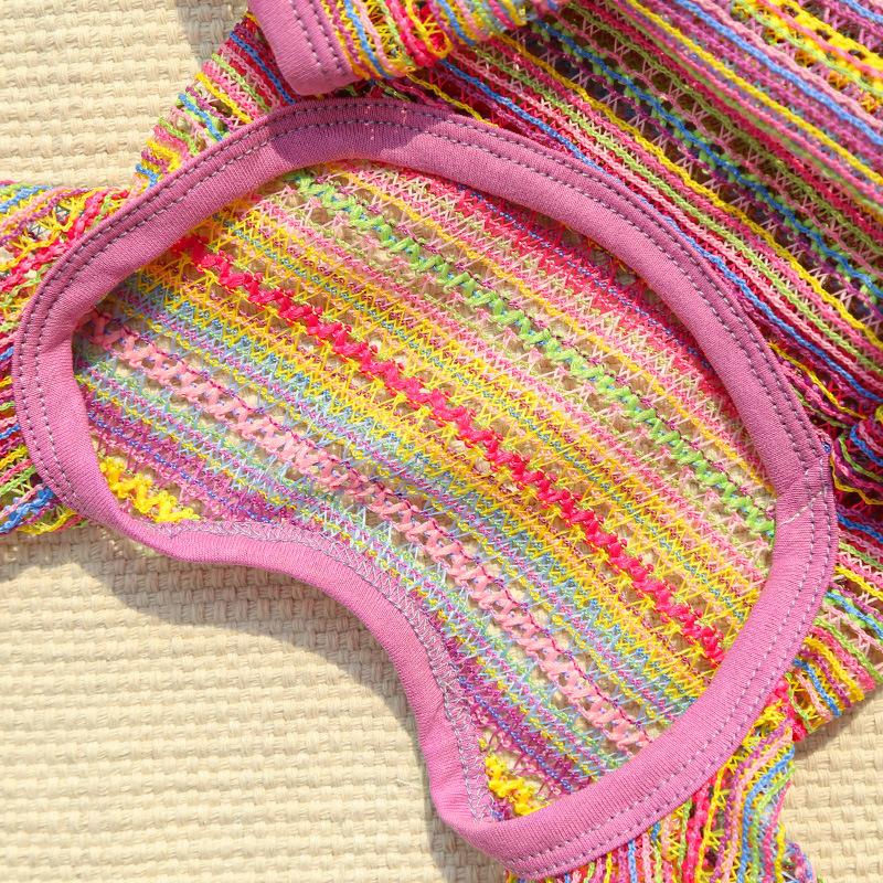 Breathable Hollow-Out 4-Legged Dog Jumpsuit for Small Dogs - Colorful Striped Puppy Clothing (2 Colors)