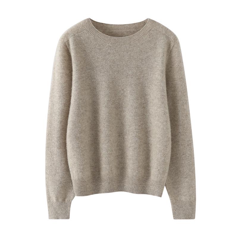 Women's 100% Cashmere Round Neck Pullover - Stylish Solid Color Knit Sweater