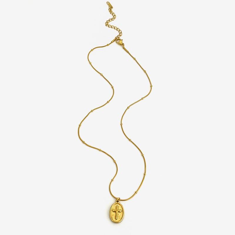 Stainless Steel Cross Pendant Necklace Women Minimalist Fashion Jewelry Snake Chain Adjustable Length Round Cross Pendant