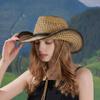 Wide Brim Sunscreen Straw Hat Ethnic Style Sun Hat Vintage Western Cowboy Hat  Bucket Hat
