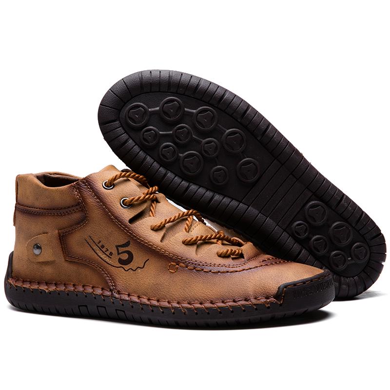 Men's Winter Warm Ankle Leather Shoes Lace-up High Quality Handmade Moccasin