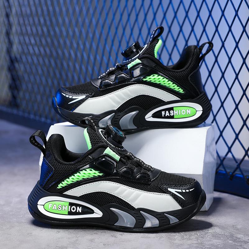 Sneakers Spring Children's Leather Casual Shoes Medium Older Boys Breathable Girls New Rotary Buckle 2025 Mesh