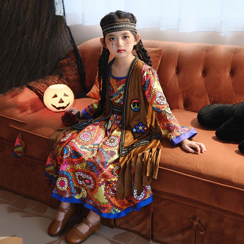 Halloween Children's Costume Carnival Dress Little Girl Vintage Hong Kong Style Hippie 6070s Costume