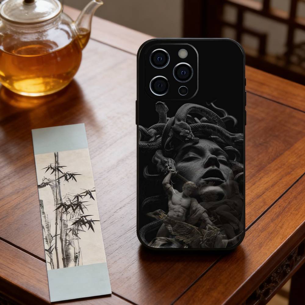 Greek Mythology Art Medusa Phone Case For iPhone 17, 16,15,14,13,12,11 Plus,Pro Max, Others Soft Black Cover