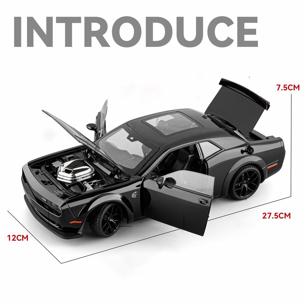1/18 Dodge Challenger SRT Hellcat Alloy Track Racing Car Model Metal Muscle Sports Car Vehicles Model Sound Light Kids Toys Gift