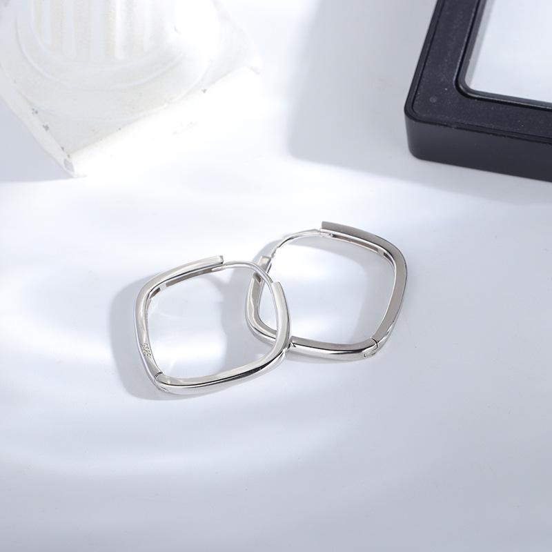 

S925 Sterling Silver Korean Minimalist Square Hoop Earrings for Women - Geometric Ladylike Style 925 Silver