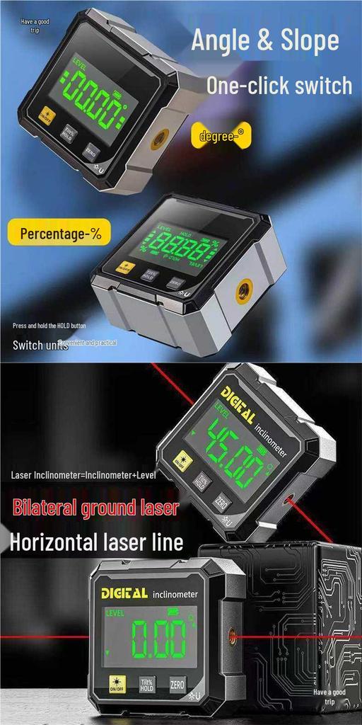 High-Precision Digital Inclinometer with Magnetic Laser Level and Multifunctional Slope Measurement