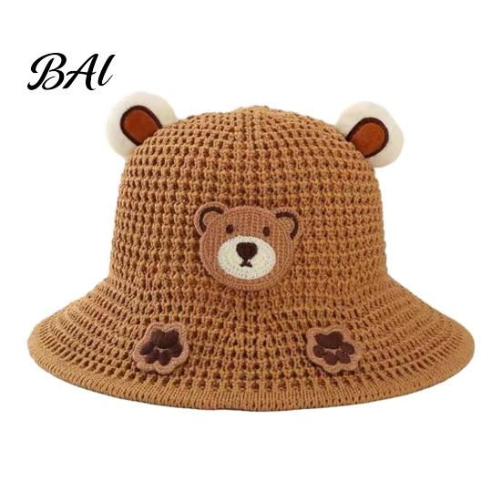 Hollow Woven Summer Hat Cute Animals Straw Sun Hats for Kids, UV Protection Fishing Hat, Wide Cartoon Patch Brim Bucket Breathable Outdoor Beach