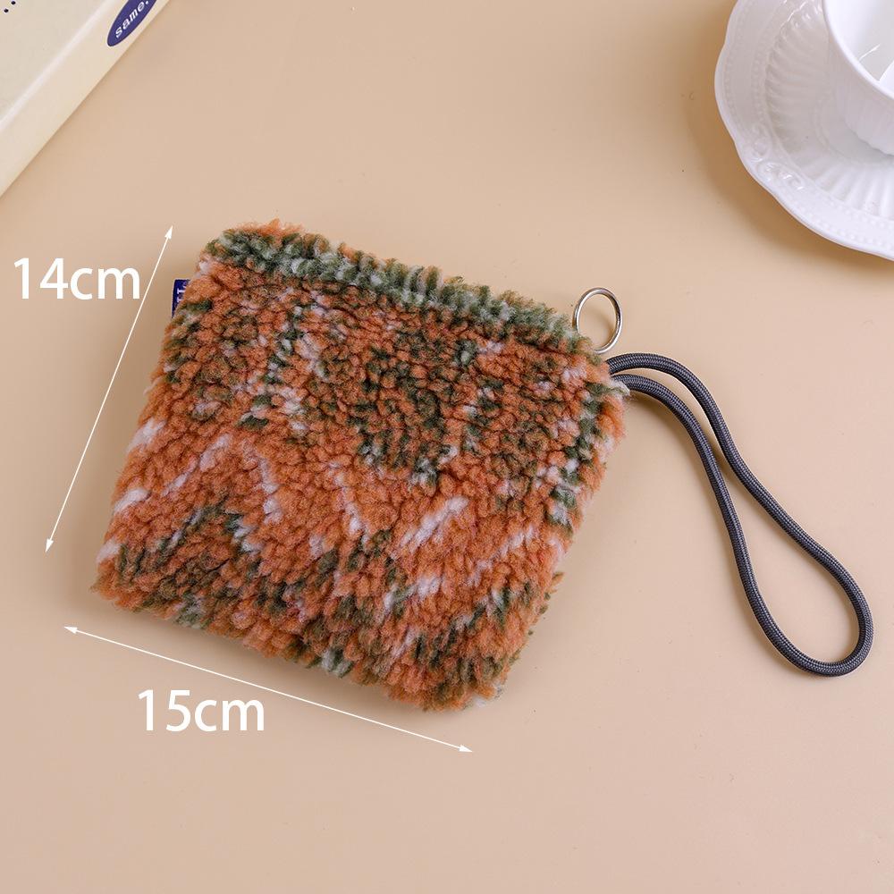 Winter Plush Wallet Zipper Coin Purse Women's Lamb Wool Clutch Bag with Rope Children Cute Purse Card Bag Key Earphone Pouch