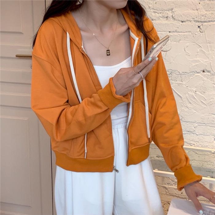 Chic Hong Kong Style Women's Zipper Hoodie - Spring/Autumn 2023, Thin & Short for Petite Frame, Versatile Cardigan