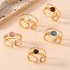 Natural Stones Double-layer Geometric Open Ring Stainless Steel Gold Color Women Trendy Finger Rings Zircon Gift Wholesale