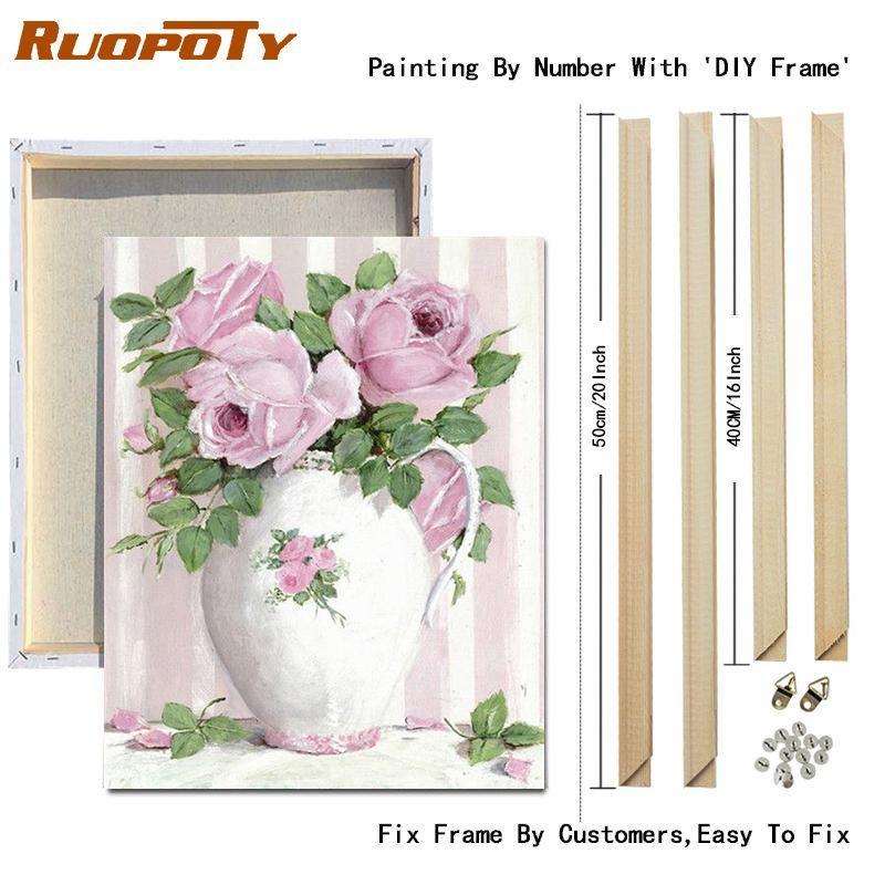 RUOPOTY Oil Painting By Number Rose Drawing On Canvas DIY Coloring By Numbers Flower Kits Acrylic Unique Gifts